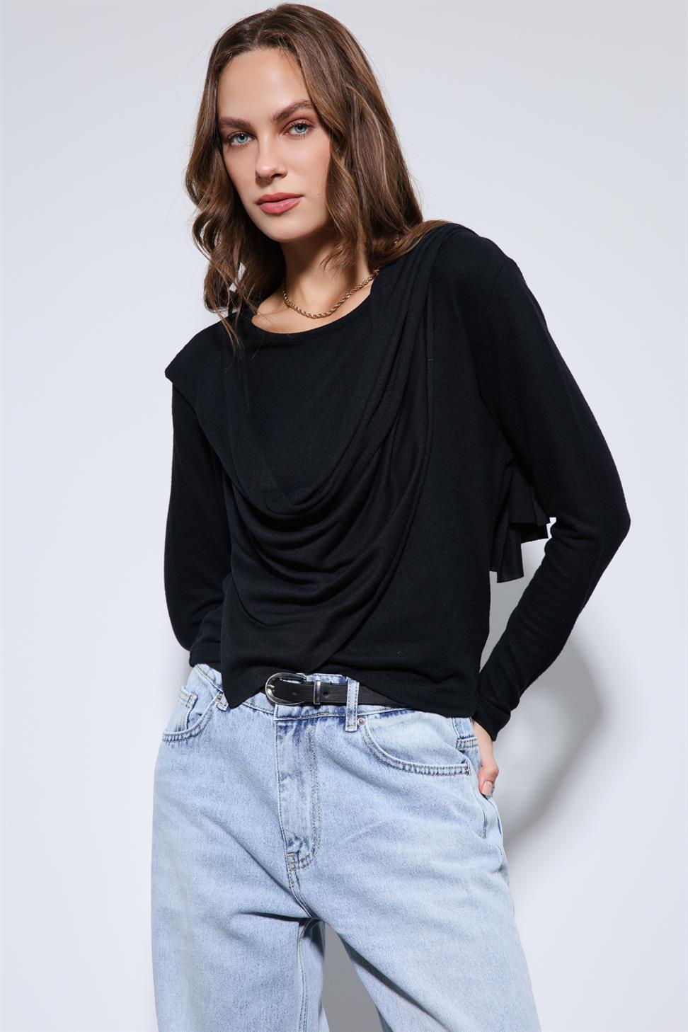 Antioch Siyah Drapeli Şal Detaylı Top