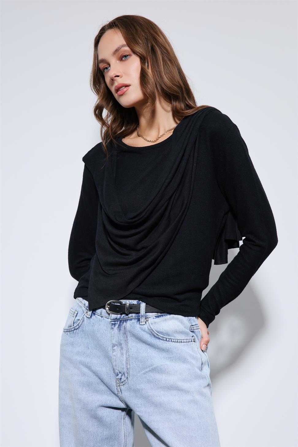 Antioch Siyah Drapeli Şal Detaylı Top