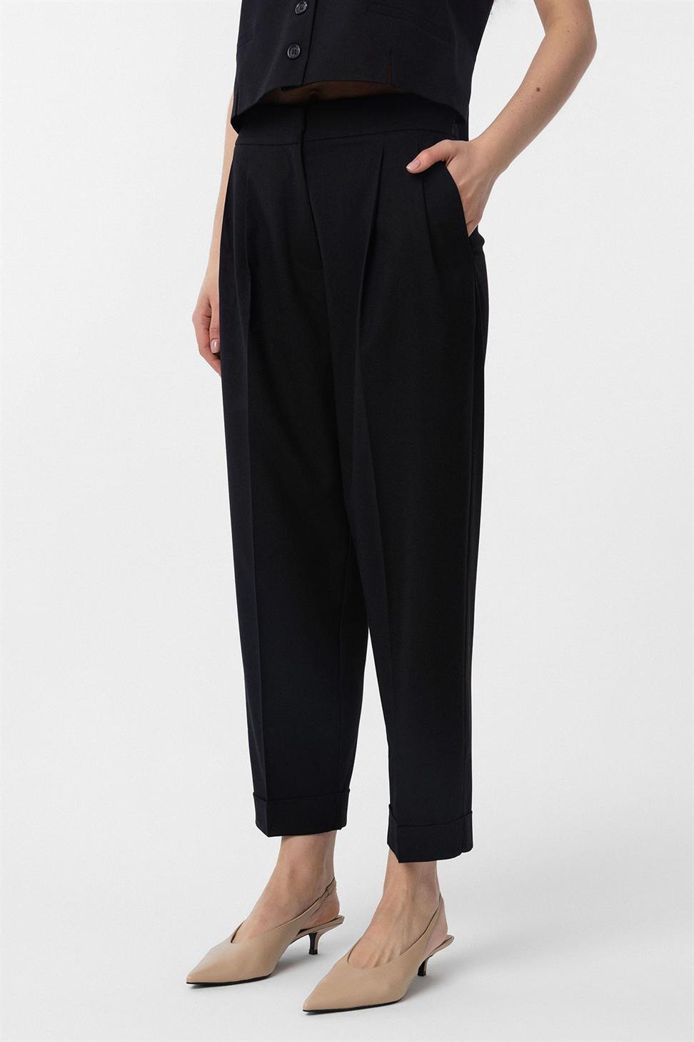 Antioch Siyah Duble Paça Pensli Kadın Pantolon