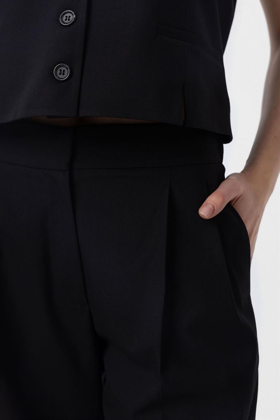 Antioch Siyah Duble Paça Pensli Kadın Pantolon