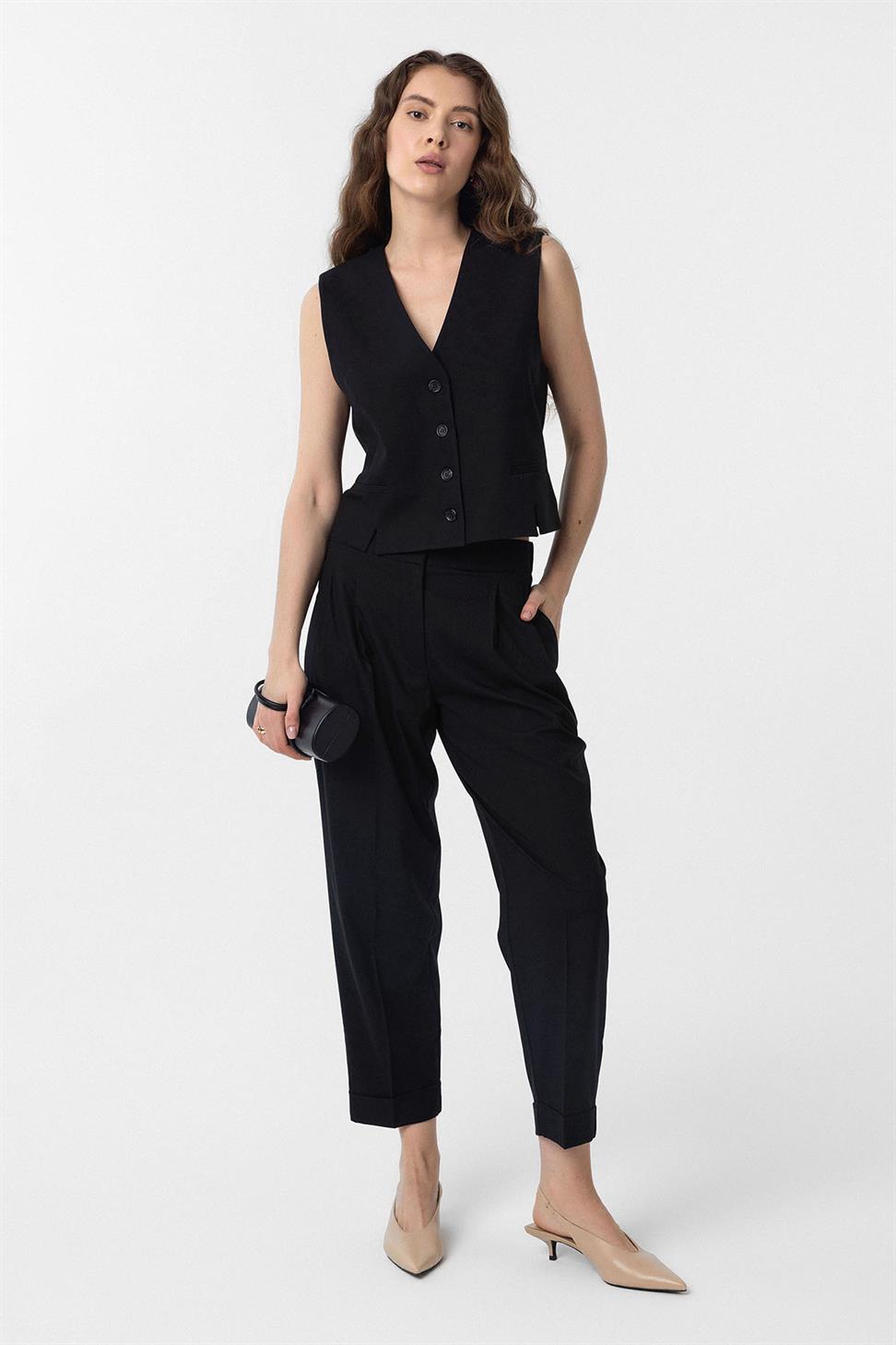 Antioch Siyah Duble Paça Pensli Kadın Pantolon