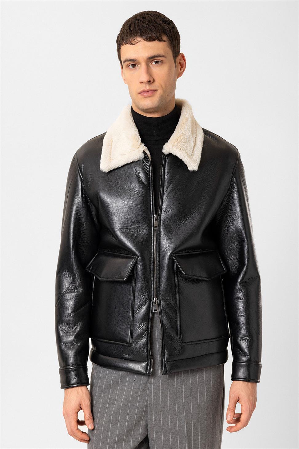 بطانة مفصلة معطف من الجلد الصناعي