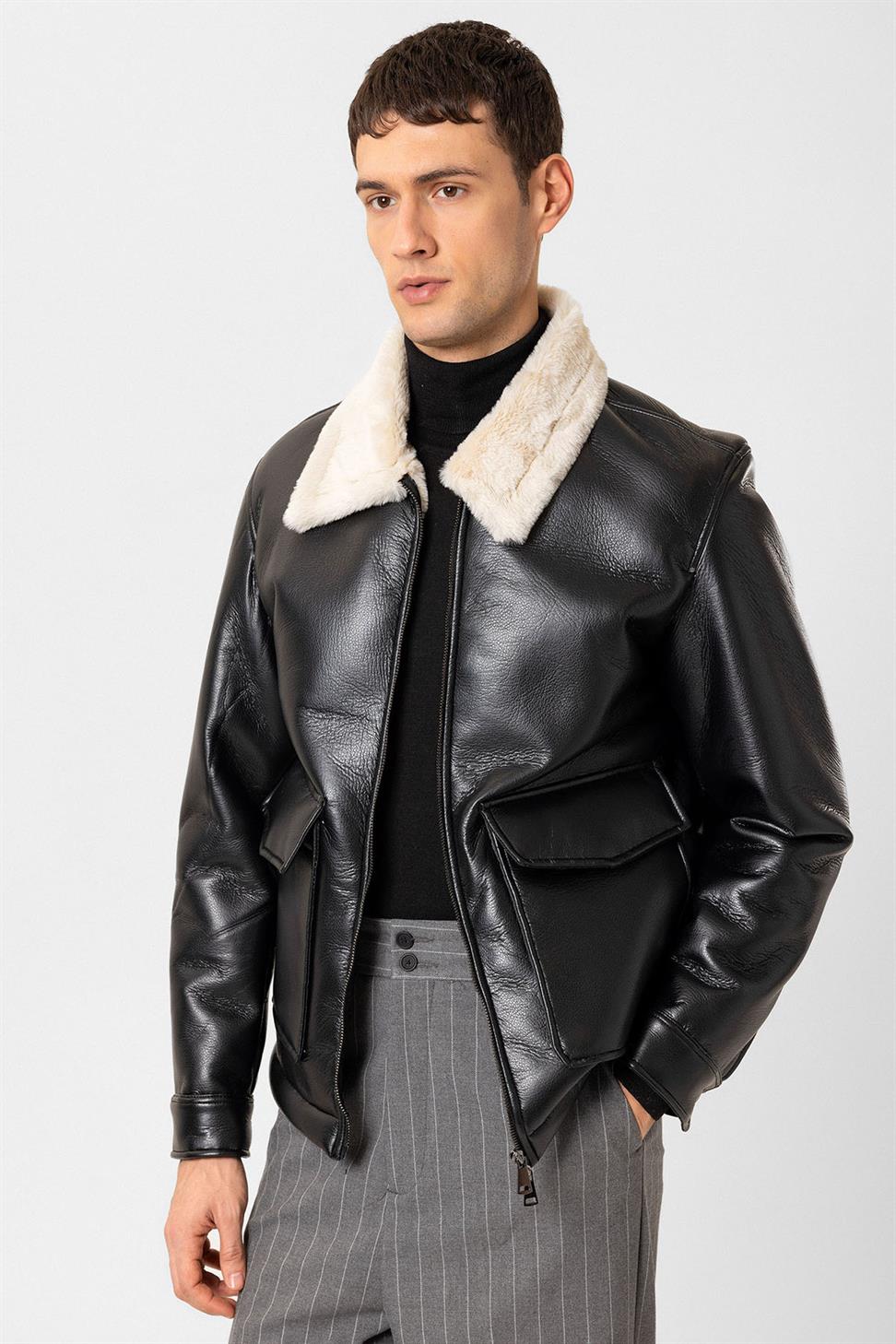 بطانة مفصلة معطف من الجلد الصناعي