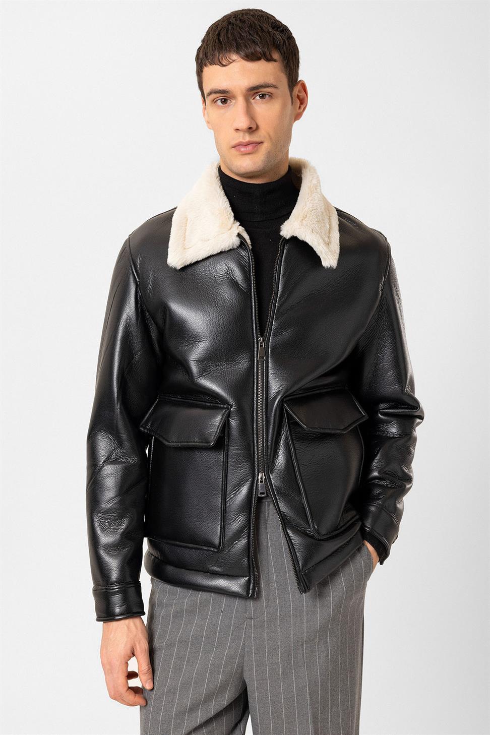 بطانة مفصلة معطف من الجلد الصناعي