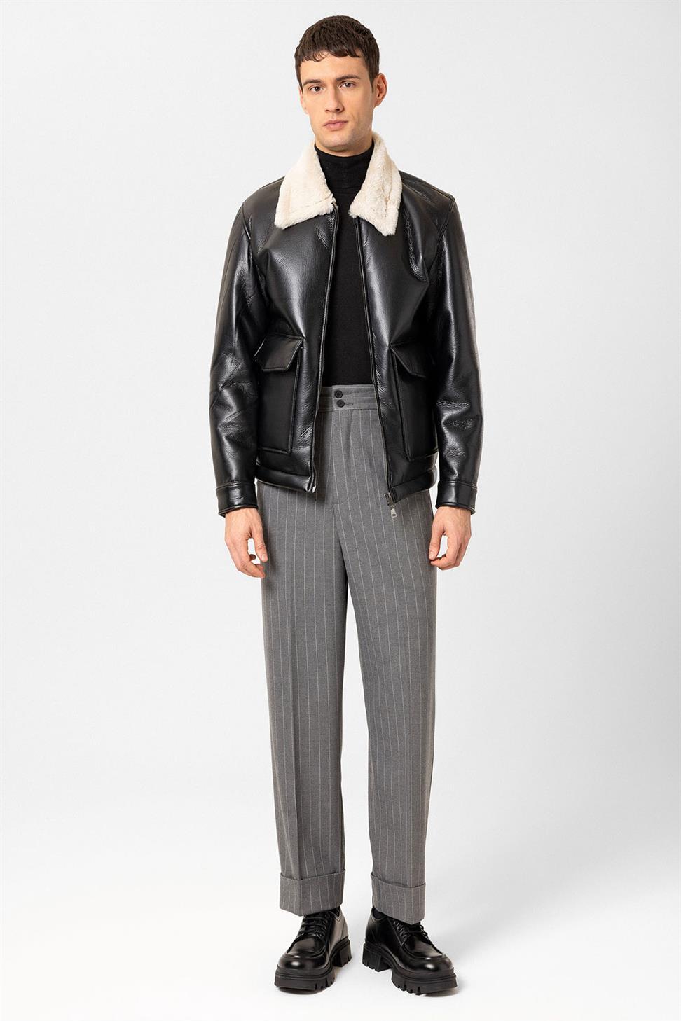 بطانة مفصلة معطف من الجلد الصناعي