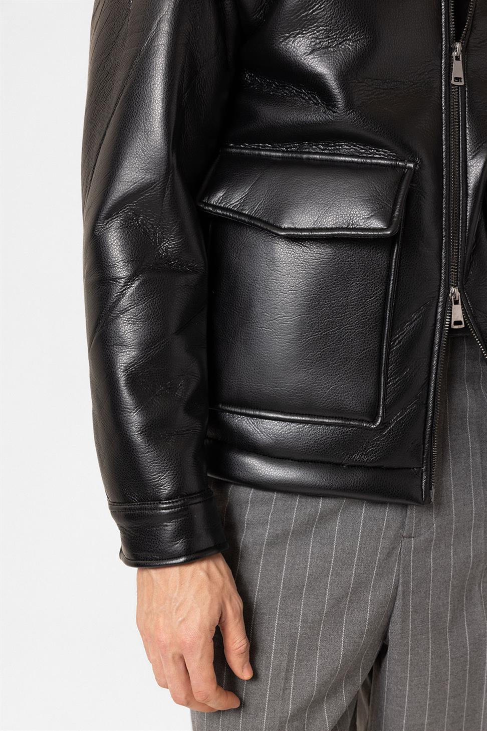 بطانة مفصلة معطف من الجلد الصناعي