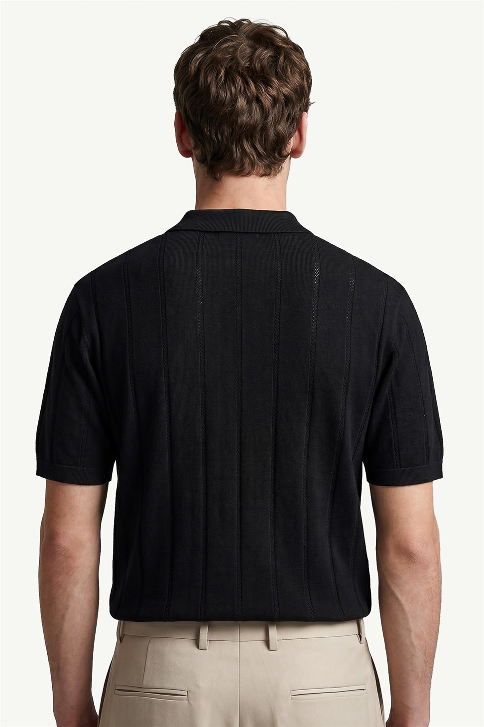 Antioch Siyah Fermuar Yaka Çizgili Triko Erkek T-Shirt