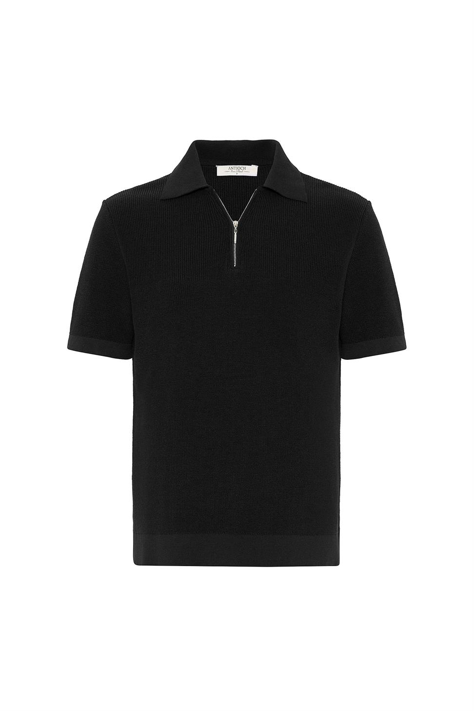 Zippered Knit Mens Polo Neck T-Shirt