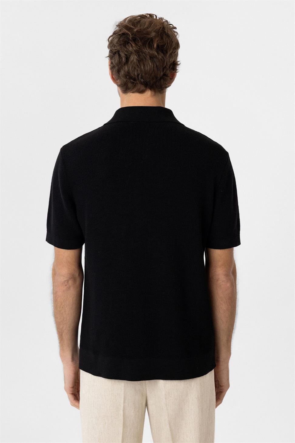 Antioch Siyah Fermuarlı Dokuma Erkek Triko T-Shirt