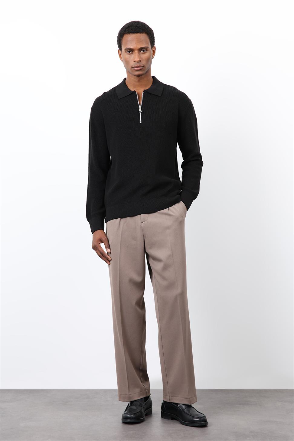 Antioch Siyah Fermuarlı Erkek Triko Kazak