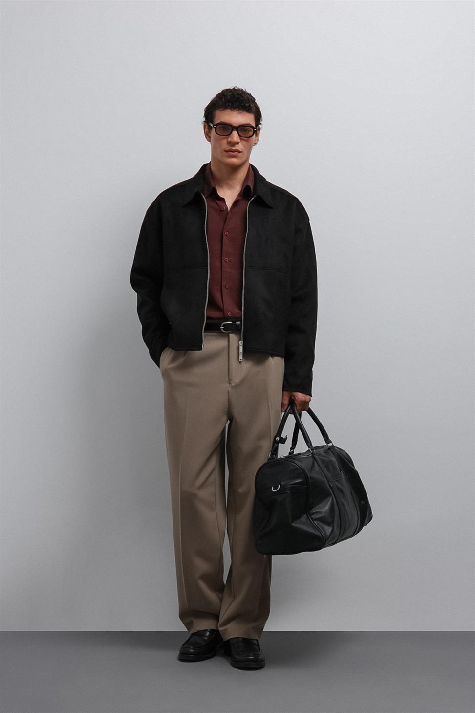 Antioch Siyah Fermuarlı Suni Süet Erkek Mont