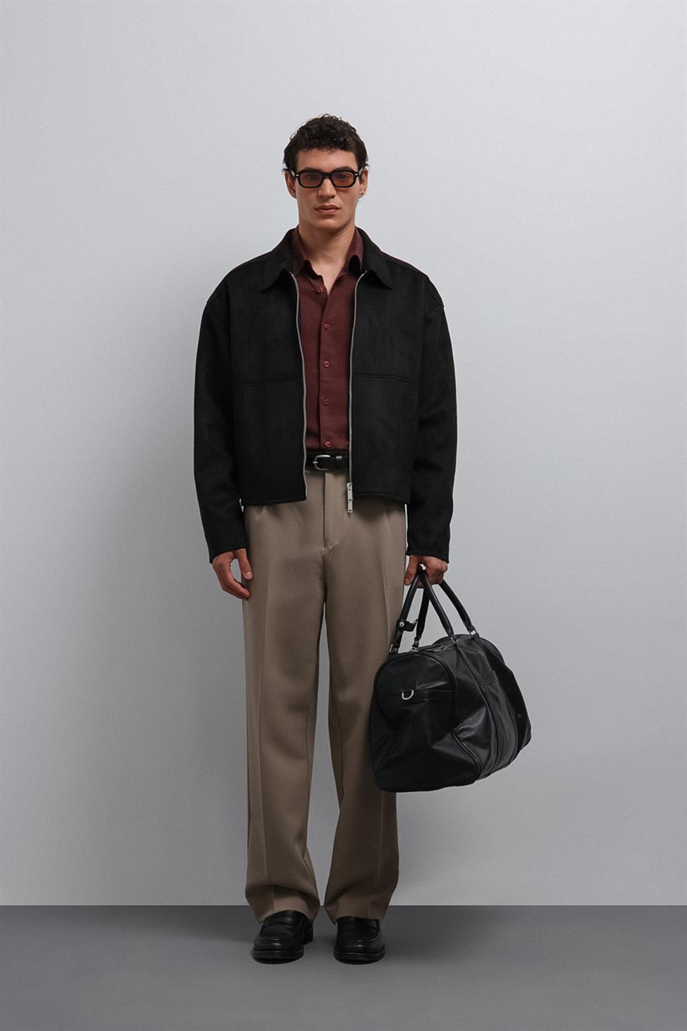 Antioch Siyah Fermuarlı Suni Süet Erkek Mont