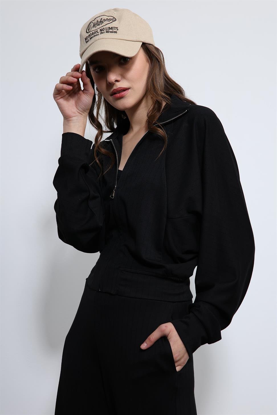 Antioch Siyah Geniş Paça Çizgili Eşofman Takım