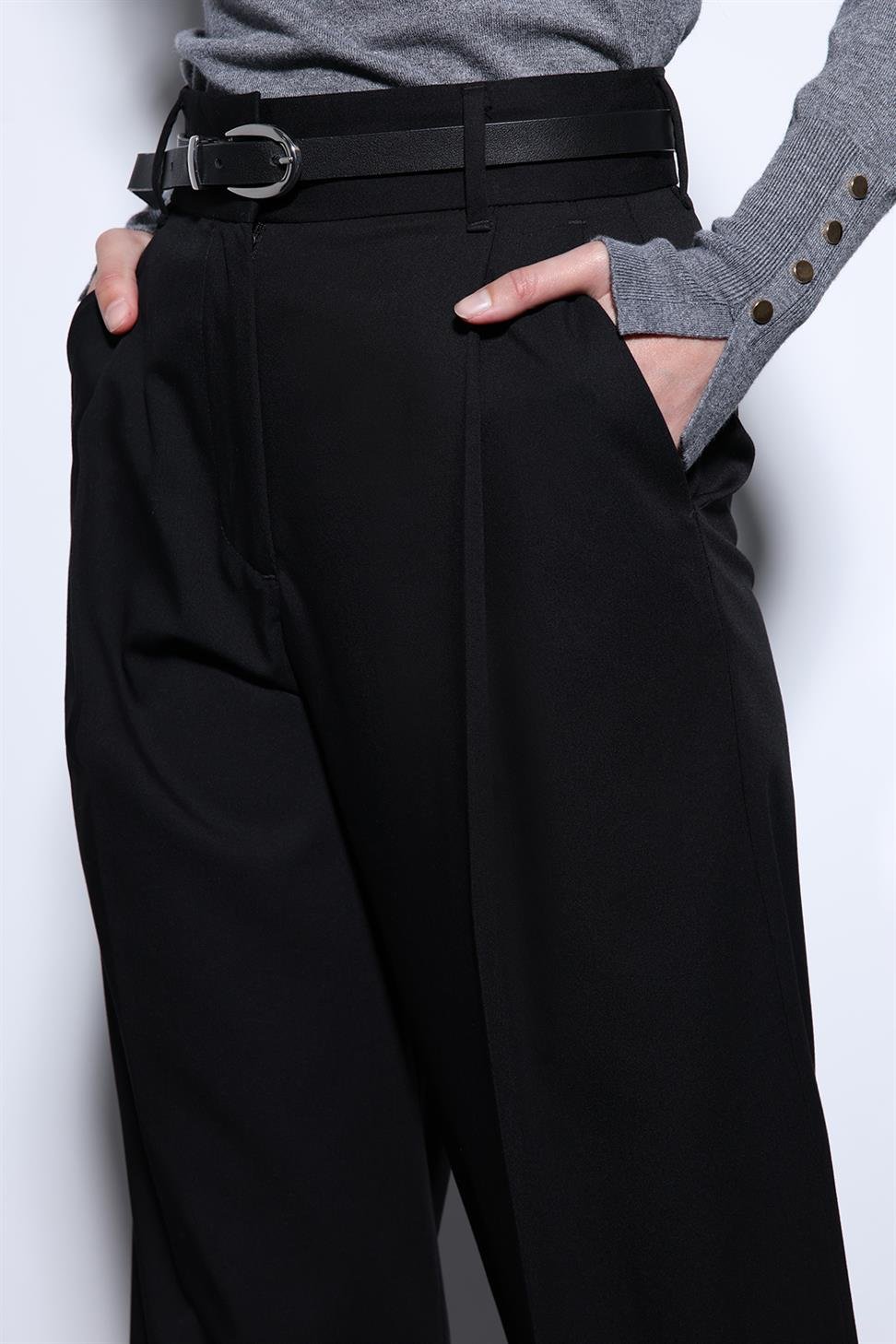 Antioch Siyah Geniş Paça Kadın Pantolon