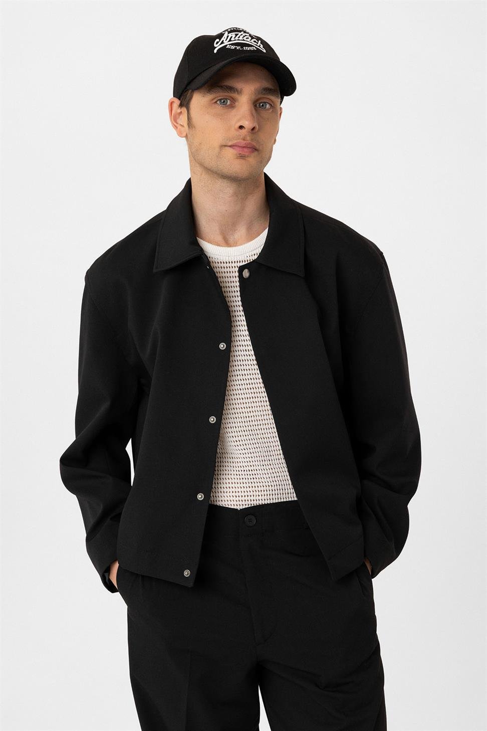 Antioch Siyah Gizli Düğme Mevsimlik Relax Fit Erkek Mont