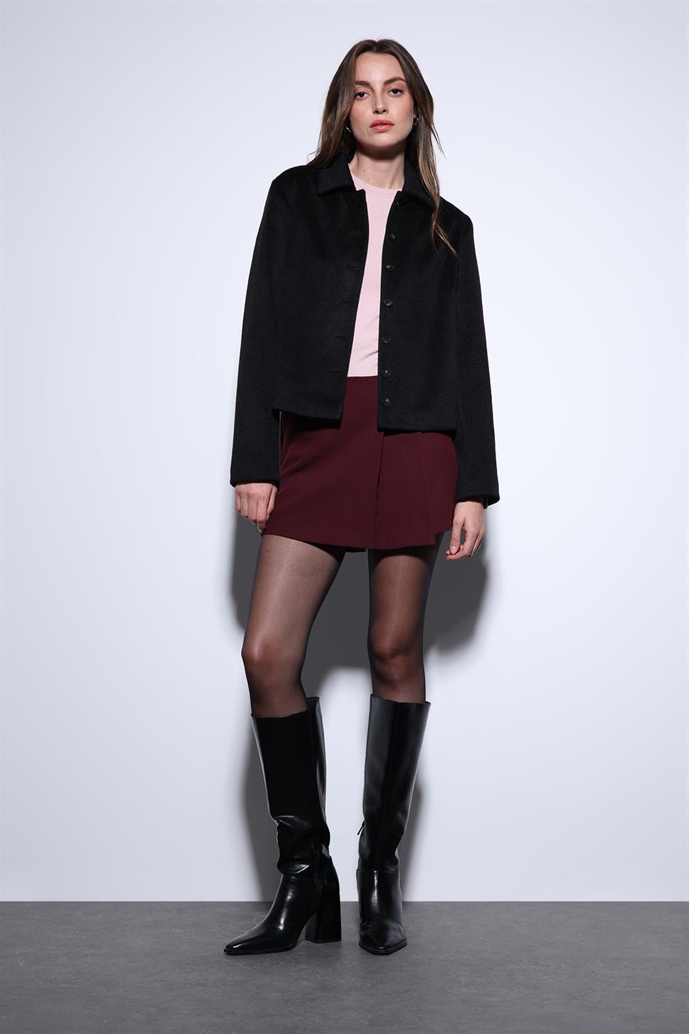 Antioch Siyah Gömlek Yaka Kısa Kaşe Ceket