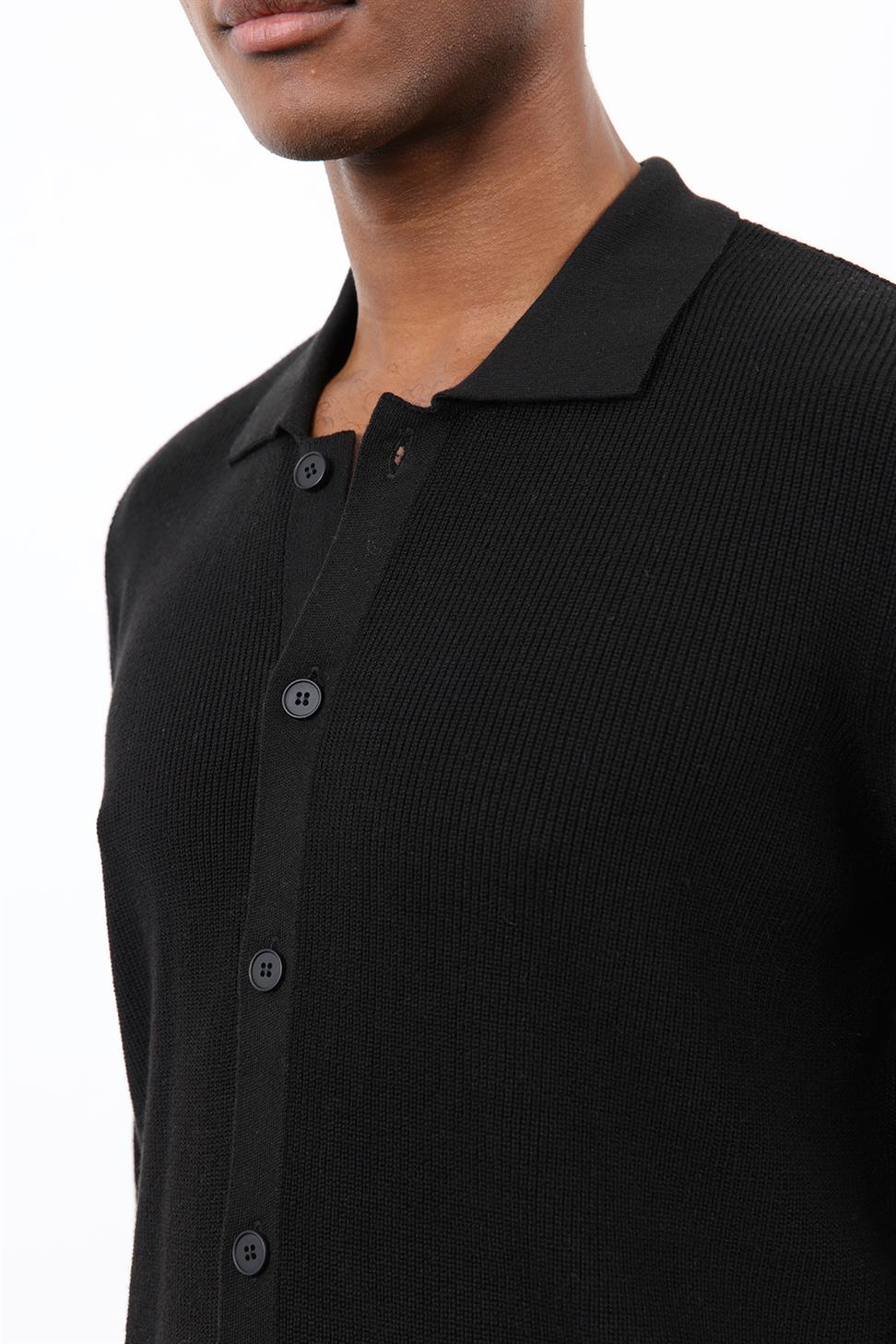 Antioch Siyah İnce Örgü Triko Erkek Hırka