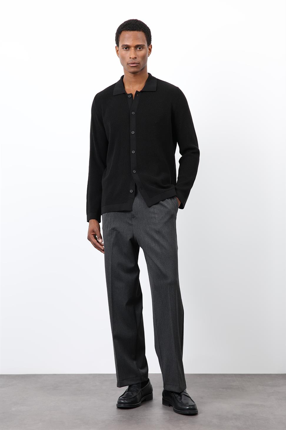 Antioch Siyah İnce Örgü Triko Erkek Hırka