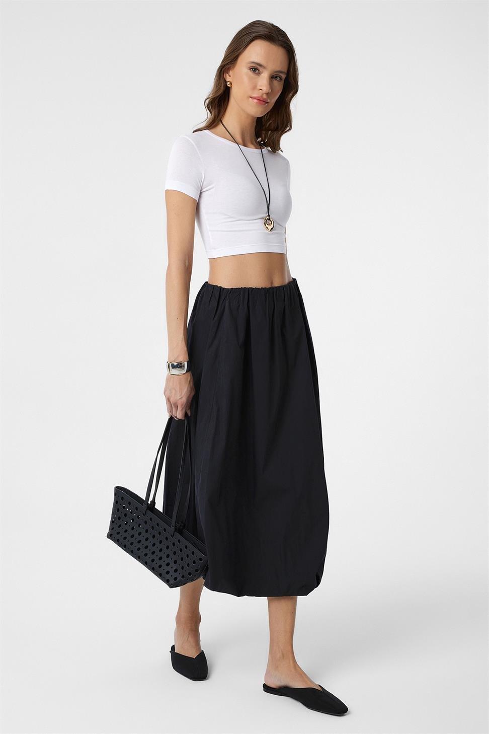 Antioch Siyah Kadın Balon Midi Etek
