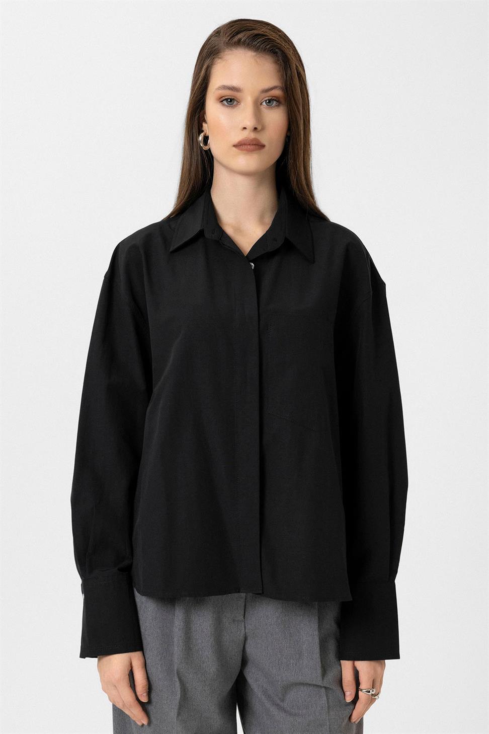 Antioch Siyah Kadın Basic Poplin Gömlek