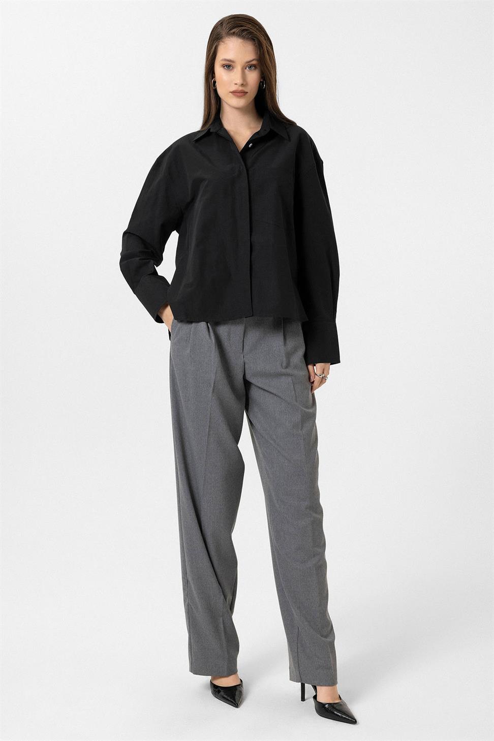 Antioch Siyah Kadın Basic Poplin Gömlek