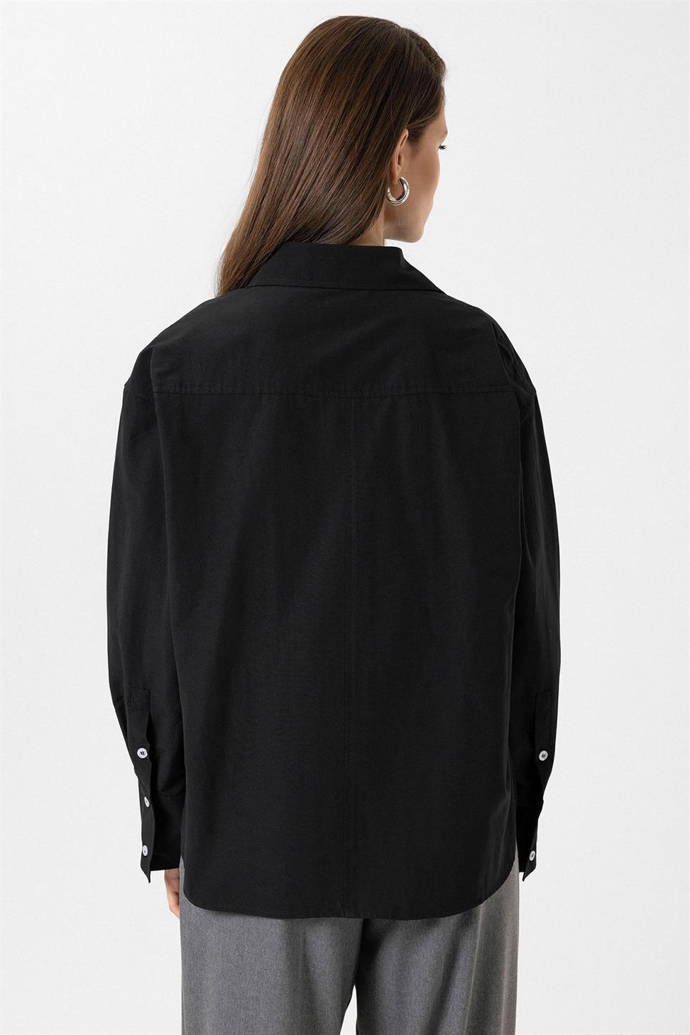 Antioch Siyah Kadın Basic Poplin Gömlek