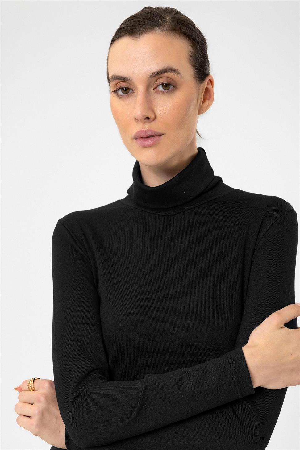 Antioch Siyah Kadın Boğazlı Triko Kazak
