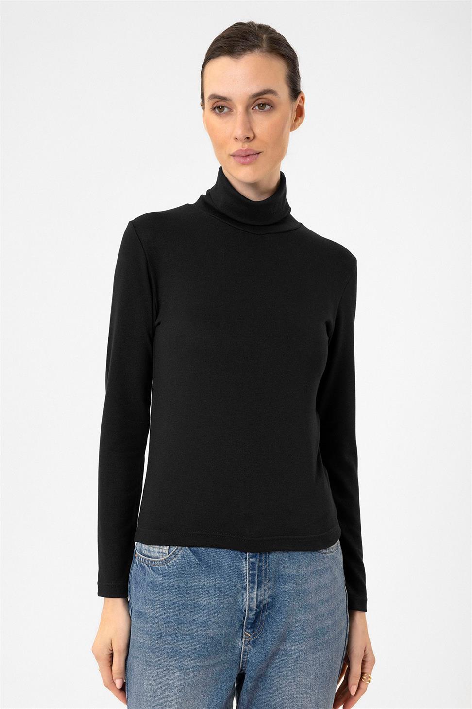 Antioch Siyah Kadın Boğazlı Triko Kazak