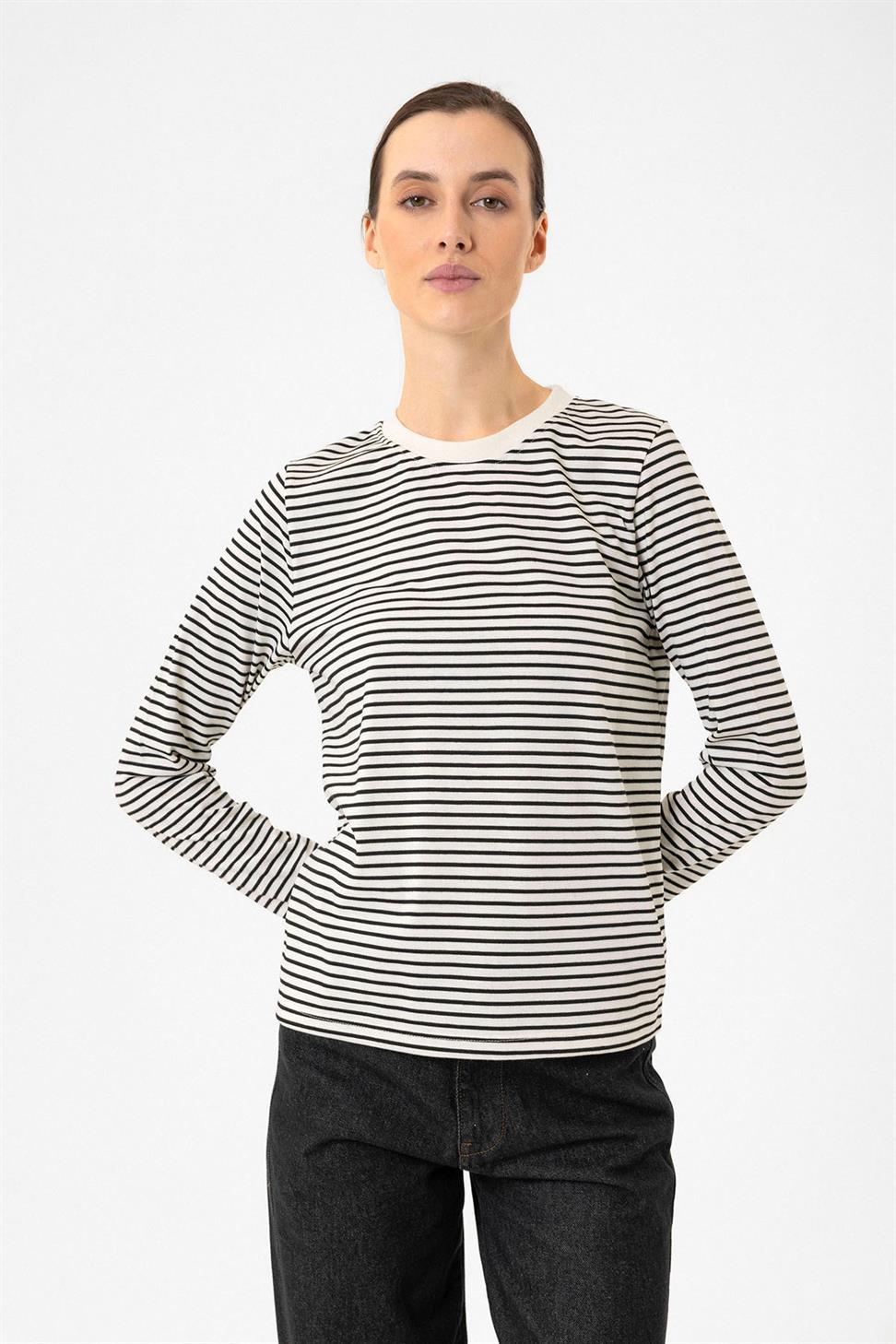 Antioch Siyah Kadın Çizgili Mevsimlik Kazak