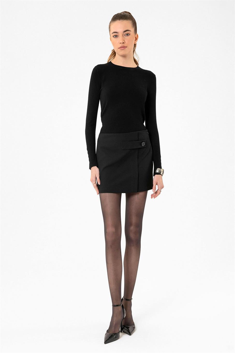 Antioch Siyah Kadın Düğme Detaylı Mini Etek