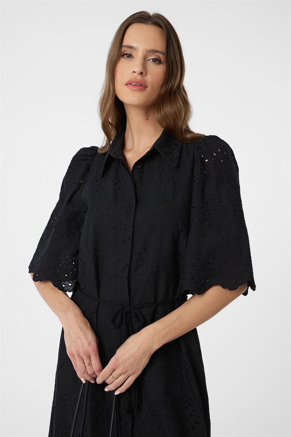 Antioch Siyah Kadın Fisto İşlemeli Elbise