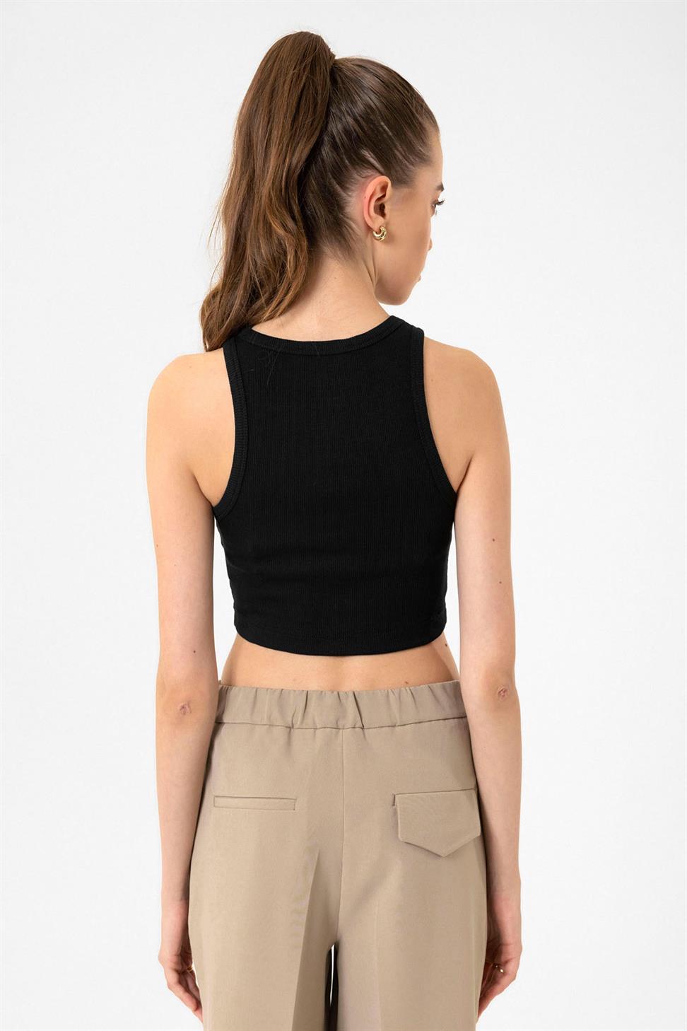 Antioch Siyah Kadın Fitilli Crop Atlet