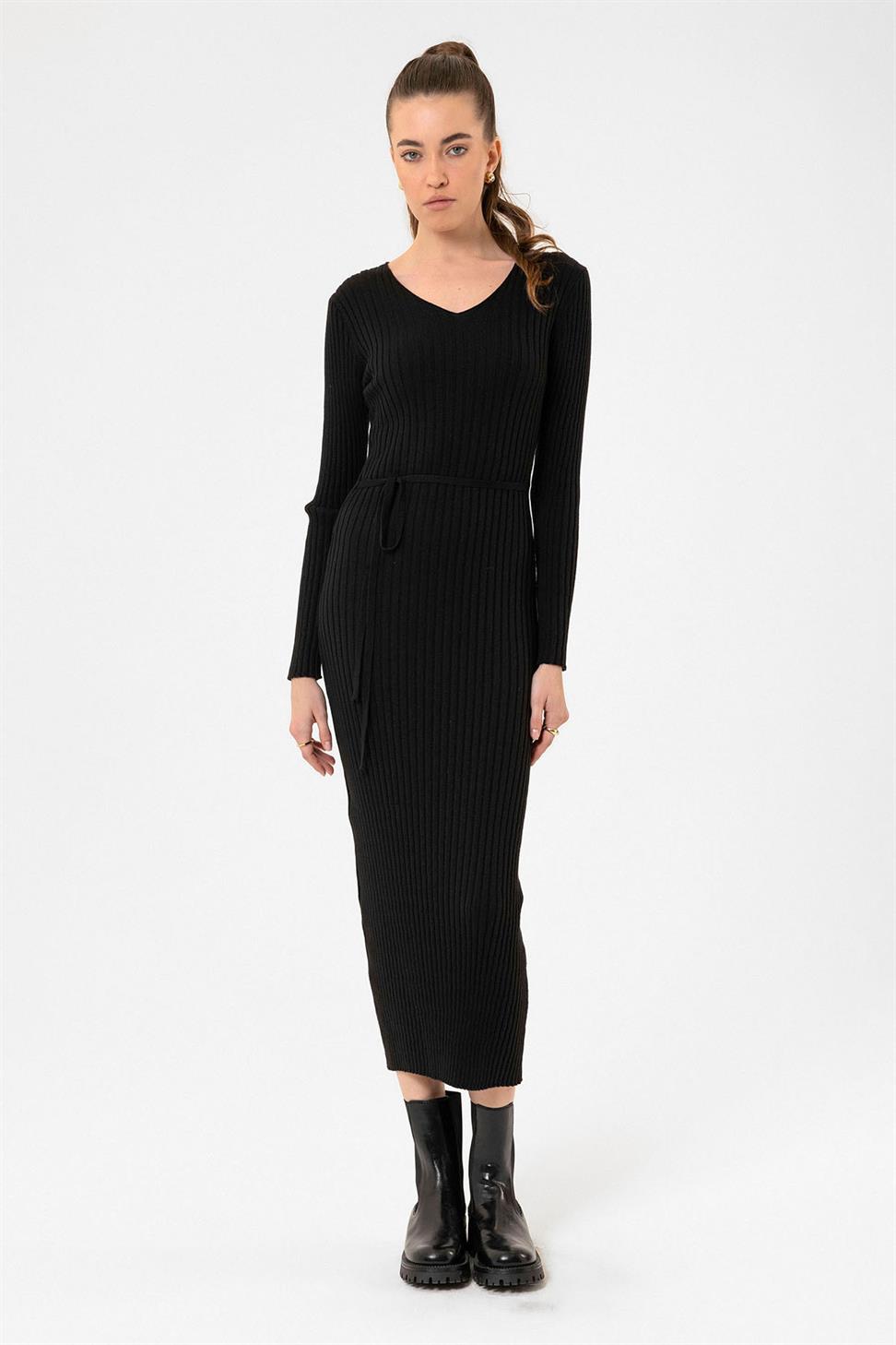 فستان نسائي متوسط الطول منسوج مع رباط