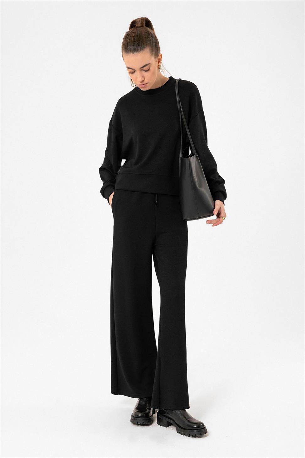 Antioch Siyah Kadın İspanyol Paça Eşofman Takım