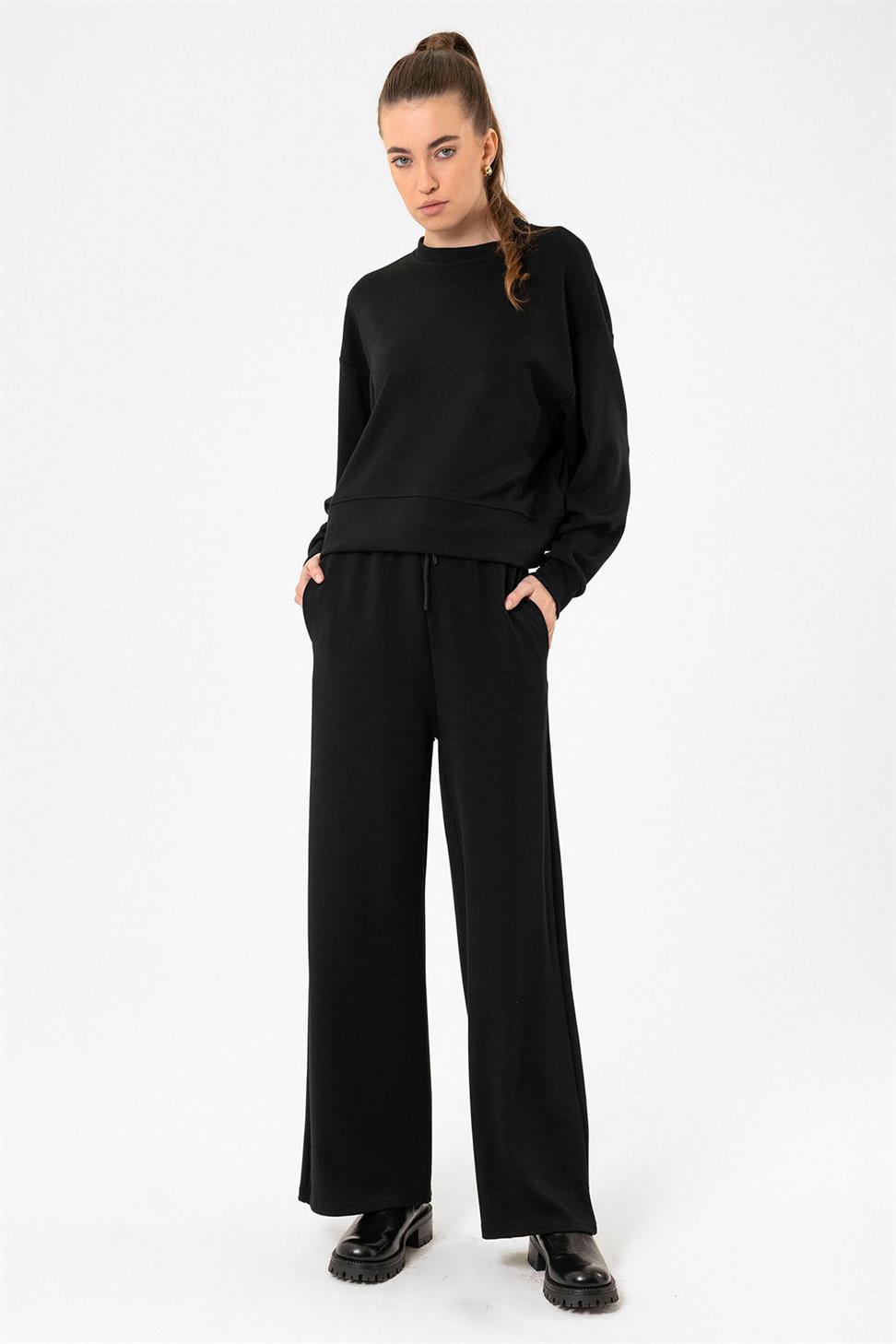 Antioch Siyah Kadın İspanyol Paça Eşofman Takım