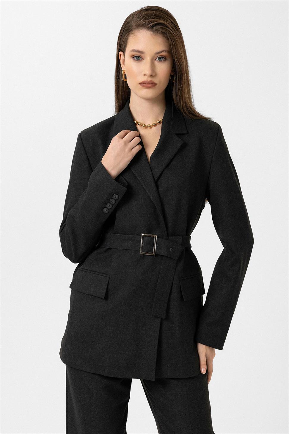 Antioch Siyah Kadın Kemerli Blazer Ceket