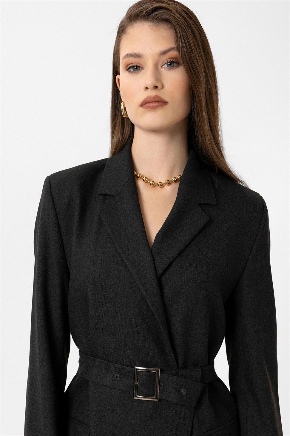 Antioch Siyah Kadın Kemerli Blazer Ceket