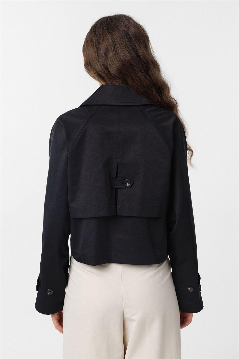 Antioch Siyah Kadın Kruvaze Kısa Trençkot