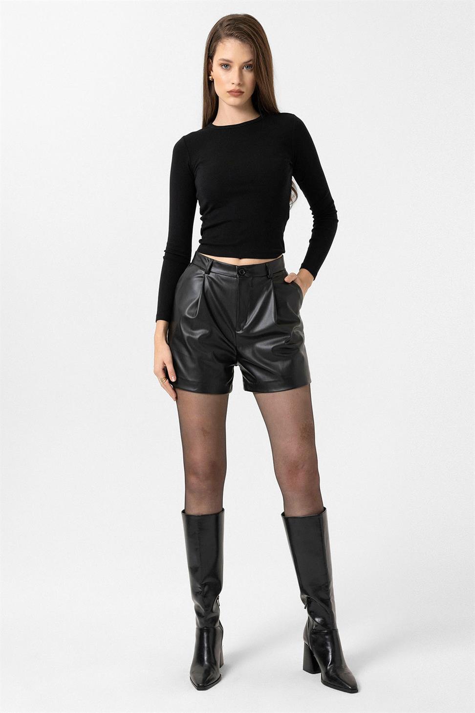 Antioch Siyah Kadın Suni Deri Kadın Şort