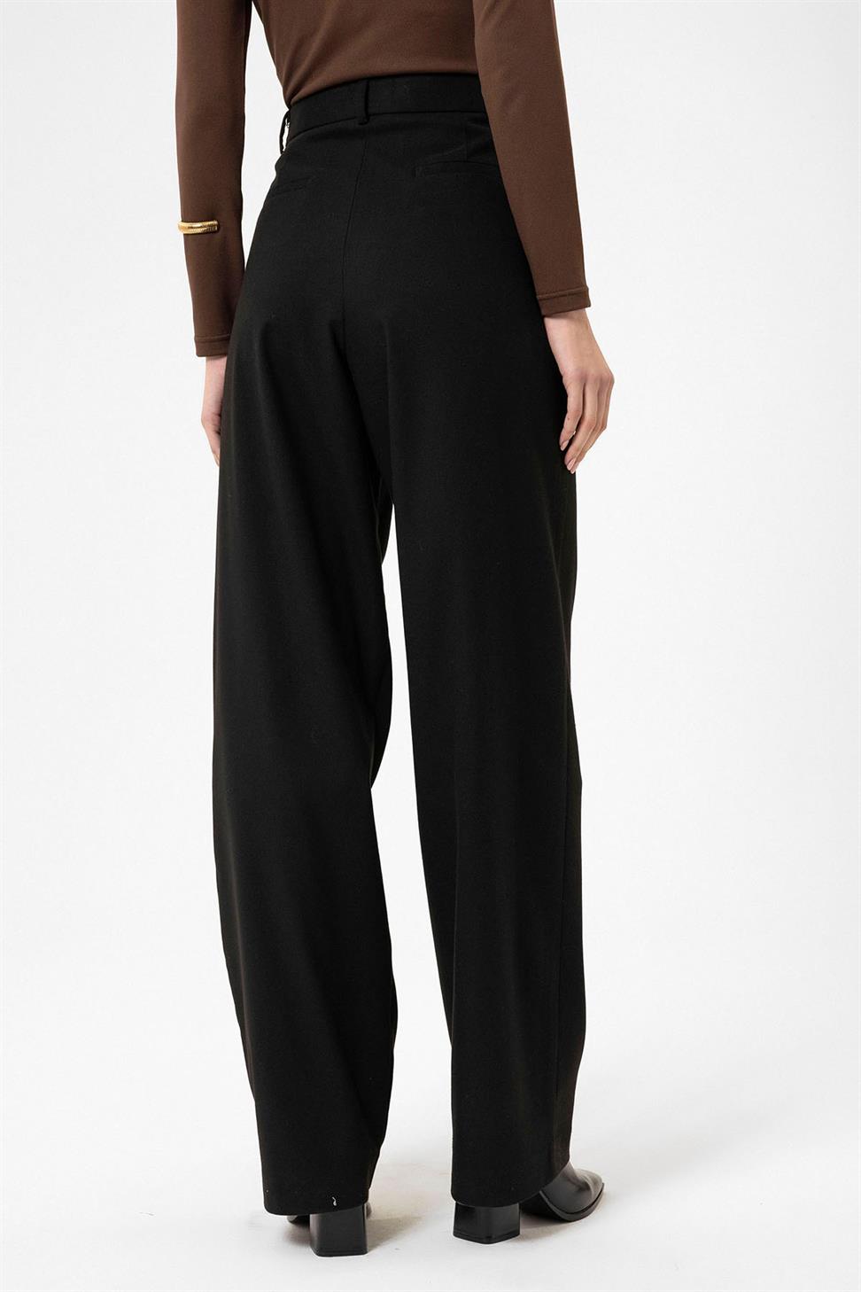 Antioch Siyah Kadın Yüksek Bel Pens Detaylı Straight Fit Pantolon