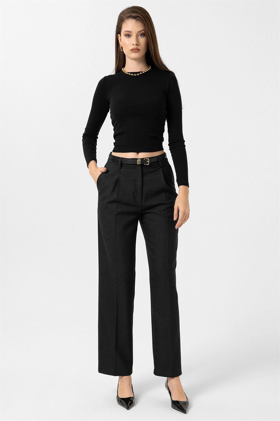 Antioch Siyah Kadın Yüksek Bel Pileli Pantolon