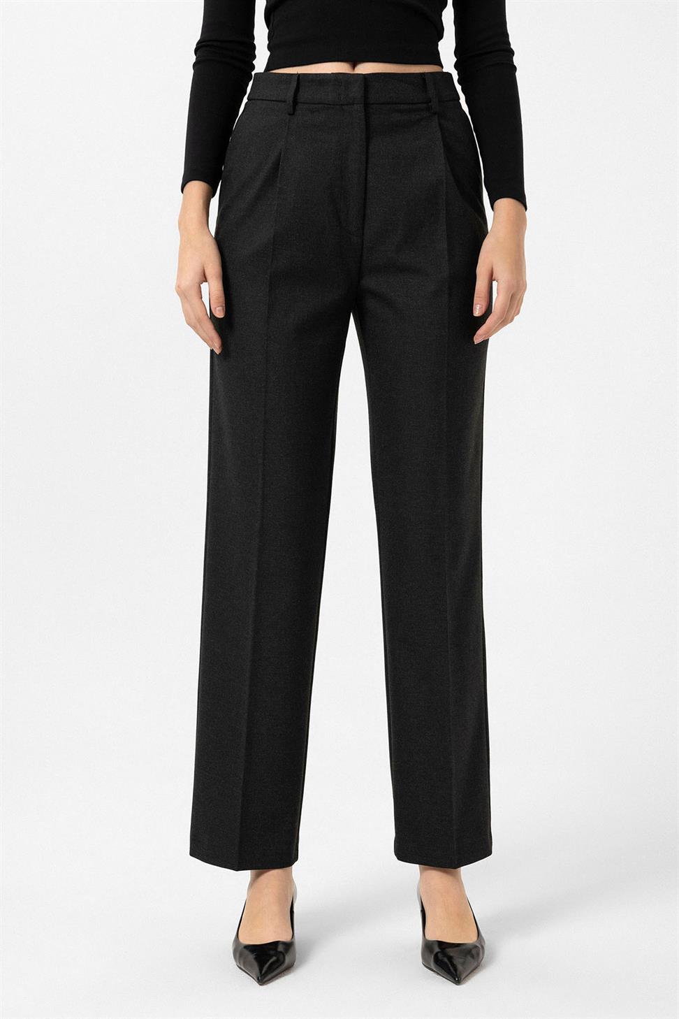 Antioch Siyah Kadın Yüksek Bel Pileli Pantolon