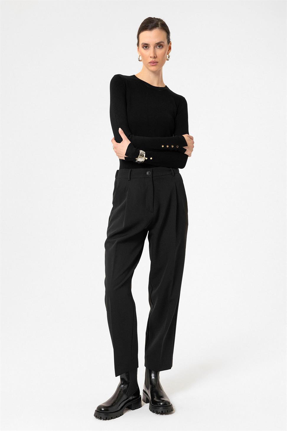 Antioch Siyah Kadın Yüksek Bel Straight Fit Kısa Pantolon