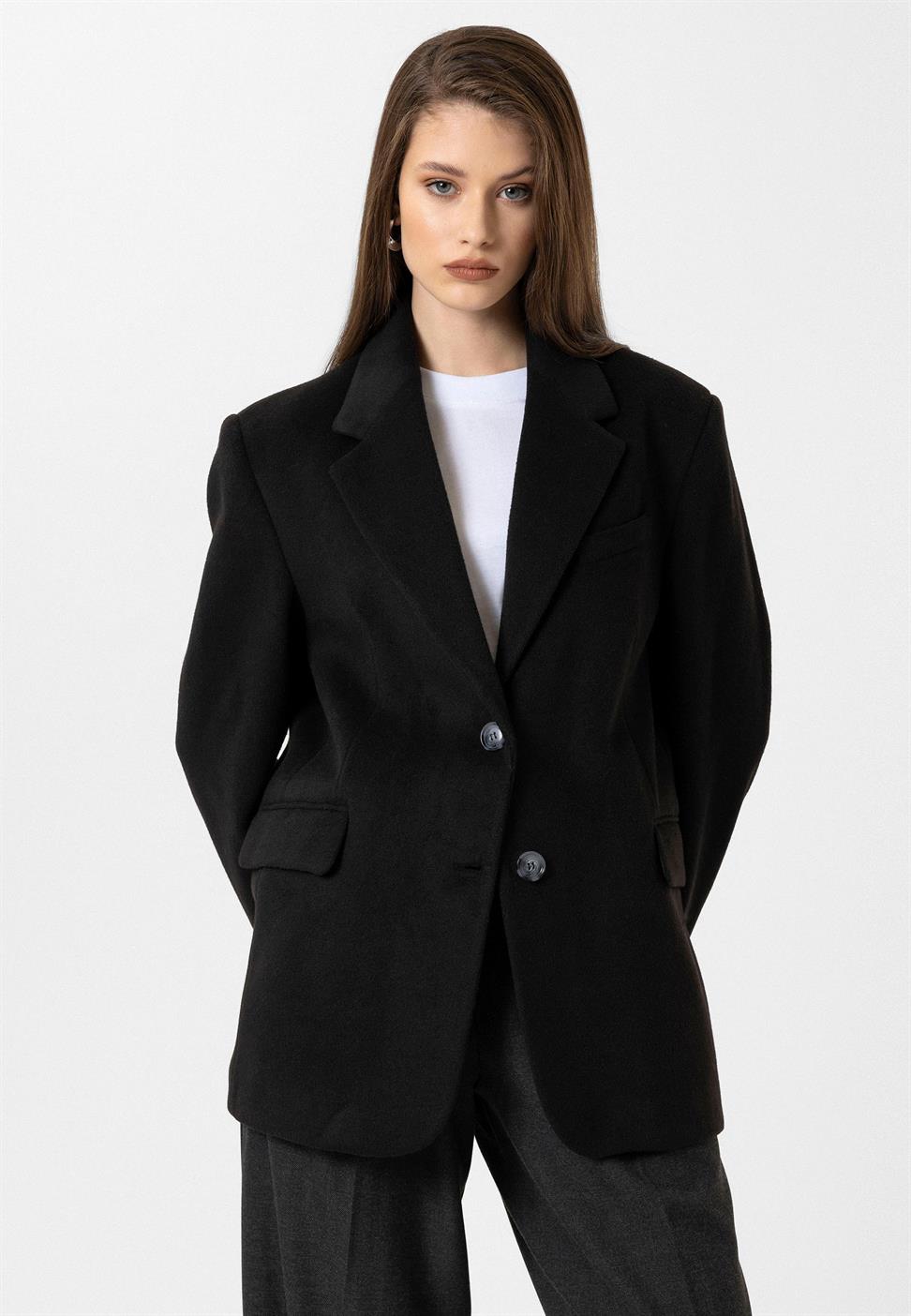 Antioch Siyah Kadın Yün Karışımlı Blazer Ceket