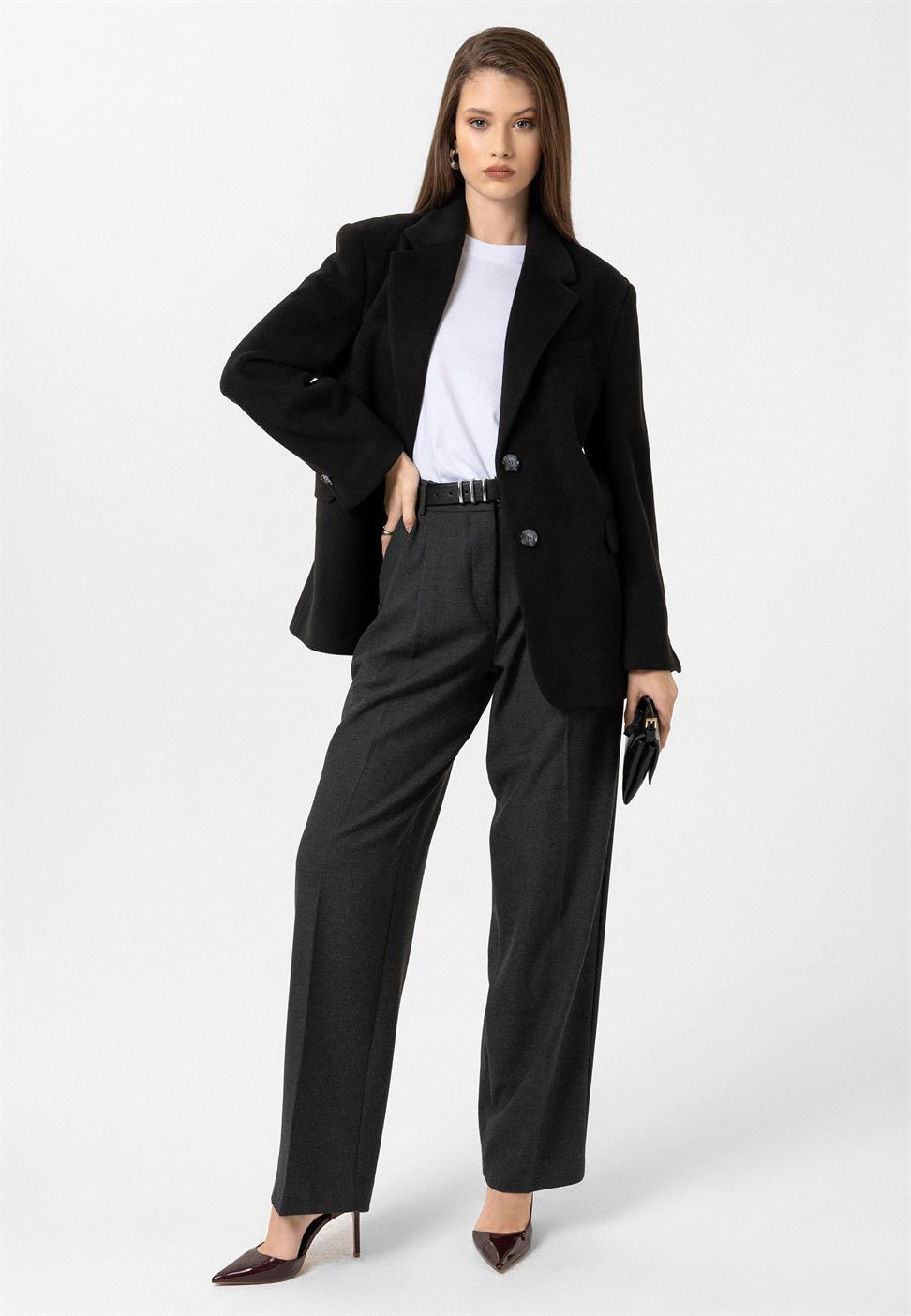 Antioch Siyah Kadın Yün Karışımlı Blazer Ceket