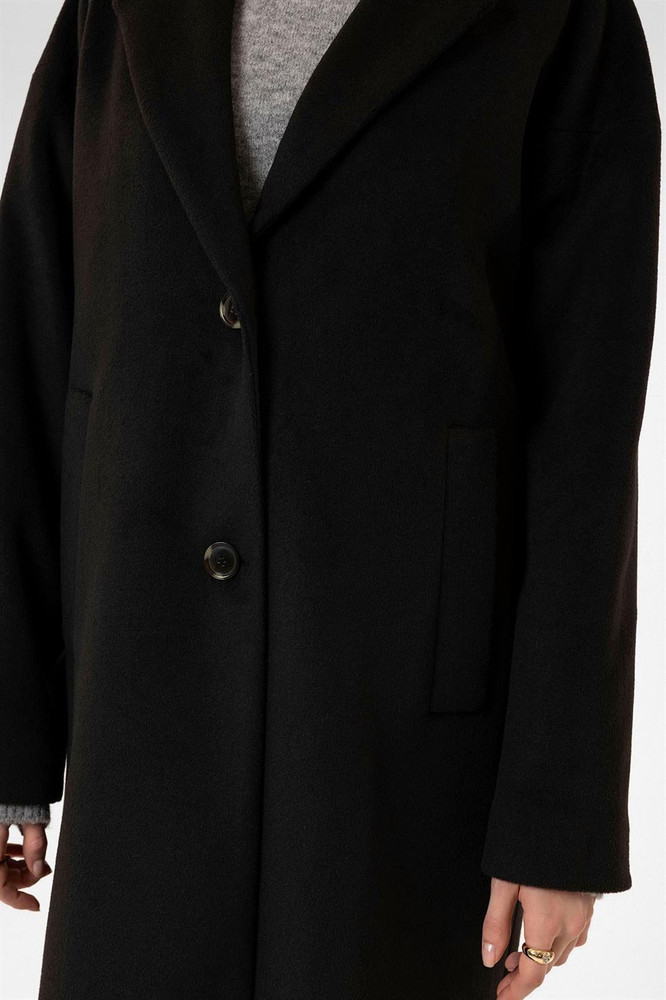 Antioch Siyah Kadın Yün Karışımlı Dokulu Kaban