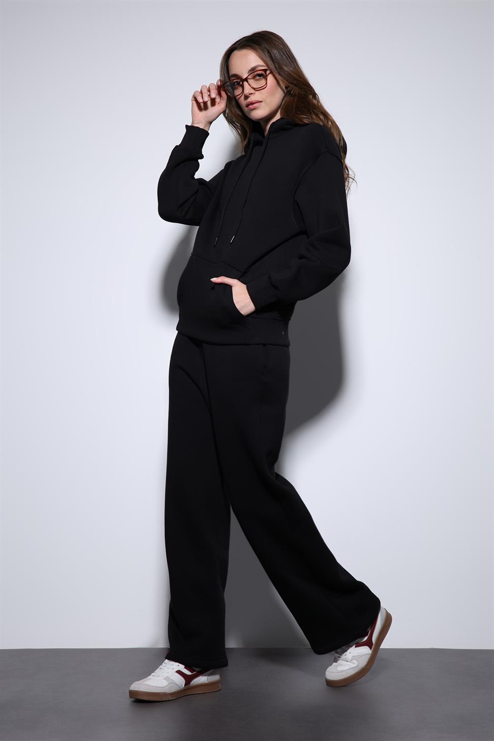 Antioch Siyah Kapüşonlu Basic Kadın Sweatshirt