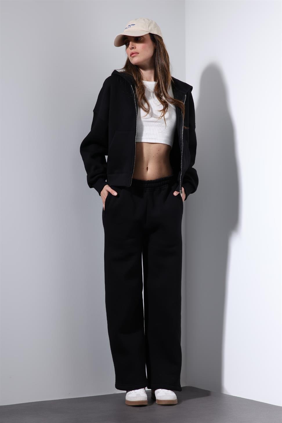 Antioch Siyah Kapüşonlu Sweatshirt Kadın Eşofman Takım