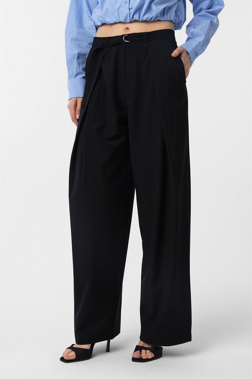 Antioch Siyah Kemerli Pilili Kadın Pantolon