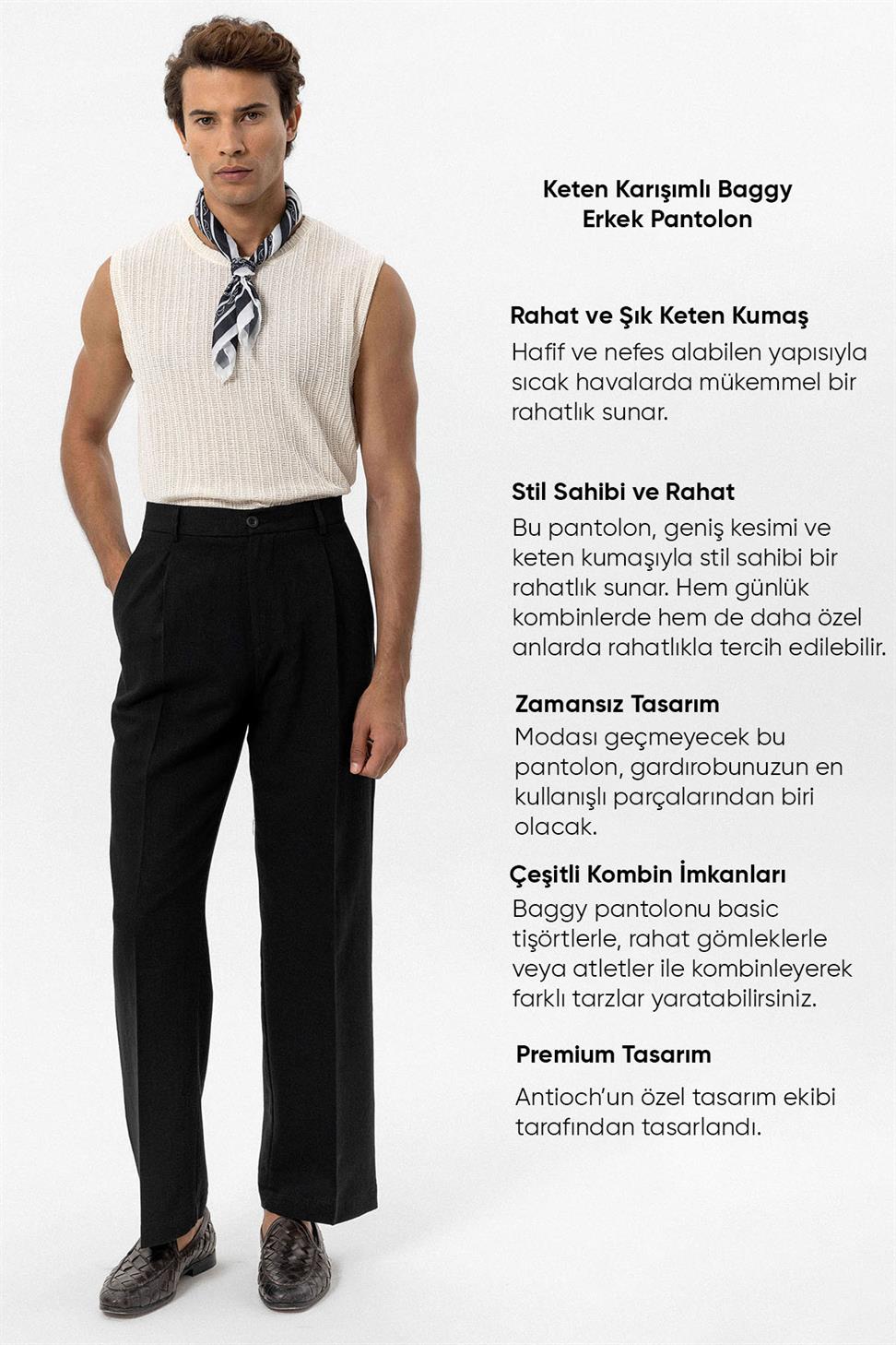 بنطلون رجالي فضفاض من مزيج الكتان للرجال